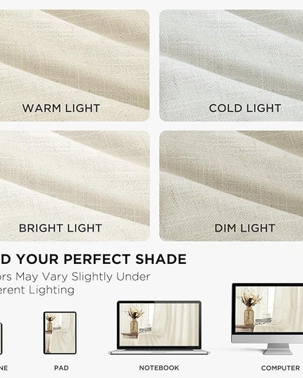 Joydeco Linen Curtains 96 inch Length 2 Panel Set, Light Filtering Curtain for Living Room Bedroom, 52 inch Wide Drapes with Rod Pocket Back Tab (96" Lx52 W, Ivory on Linen)