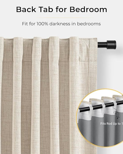 INOVADAY 100% Blackout Curtains for Bedroom, Black Out Curtains 108 Inch Long, Clip Rings Linen Blackout Drapes, Thermal Insulated Room Darkening for Living Room, 1 Panel - Cream,W102xL108