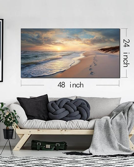 Ocean Wall Art Blue Canvas Sun Art Print Seascape Wall Decor Large Landscape Picture 24" x 48" Artwork for Living Room Bedroom Office