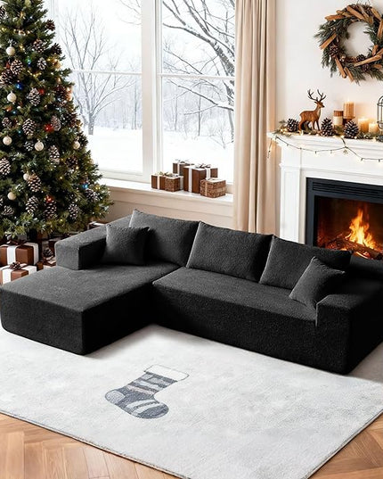 103.54'' Sectional Sofa, Raindrop Velvet Fabric L Shaped Sofa, 4 Seat Modern L Shape Couch with 2 Pillows Right Hand Lounge for Living Room, Office