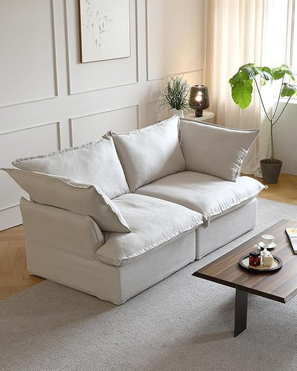 JACH 2 Seater Sectional Couch for Apartment, Modular Love Seat Sofa, Modern Convertible Couches, Cushion Covers Removable, Down Filled Comfy Sofas for Living Room (Beige)