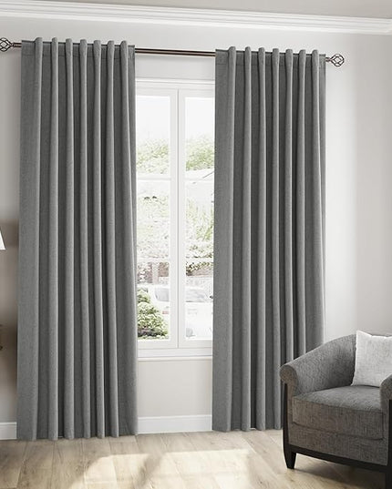 Guken 100% Blackout Linen Curtains 120 Inch Length 2 Panels Set for Living Room Bedroom Back Tab Thermal Insulated Black Out Linen Drapes Room Darkening Window Curtains,Dark Grey