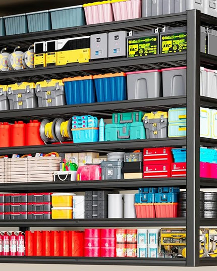 7-Tier Heavy Duty Garage Shelving Units, 65" Wide Deep Storage Shelves,Black Metal Garage Shelves,Steel Shelf,Large Storage Rack,Industrial Shelving for Shop, 65" W x 24" D x 96" H
