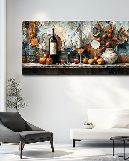 XIGUANGART Canvas Wall Decor For Kitchen Wall Art For Dining Room Decorations Wine Glass Painting Still Life Vintage Abstract Picture Artwork Pub Living Room Wall Mural Posters Home Decor 20"x40"