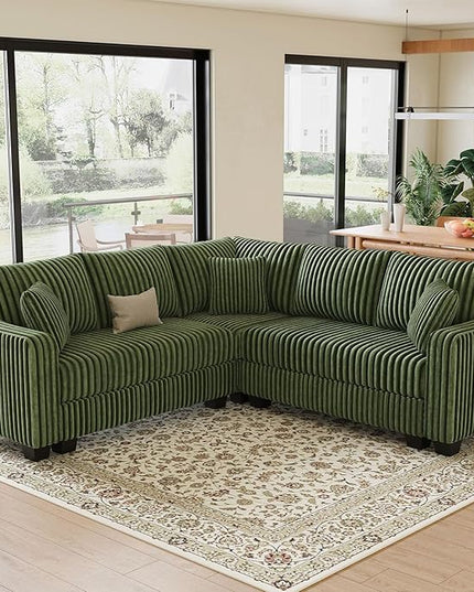 Belffin Convertible Sectional Couch with Chaise Corner Sectional Sofa L Shaped Couch Reversible Corner Upholstered Couches for Living Room Corduroy (Green, V Shaped)