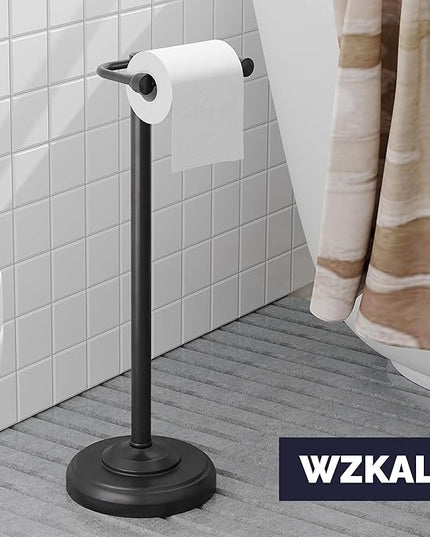 Black Toilet Paper Holder Stand, Matte Black Toilet Paper Holder Free Standing, Post Pivoting Design & Stable Weighted Base SUS304 Stainless Steel for Bathroom(Mega Roll)