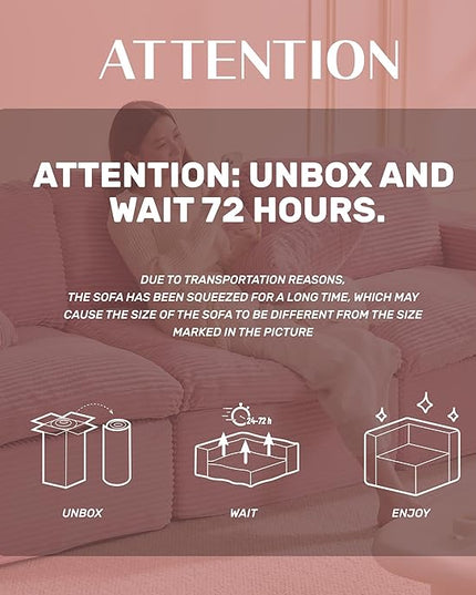 106.3” Sectional Couches for Living Room, Cloud Couch, Modular Sectional Sofa, Convertible Sofas Bed, Deep Seat Sofa, Corduroy, Pink