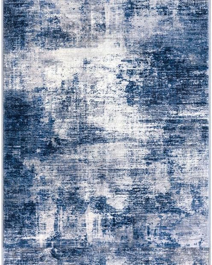 IOHOUZE Abstract Runner Rug 3x12 Ft Washable Runners for Hallways, Non Slip Kitchen Runner Printed Faux Wool Entryway Runner Indoor, Modern Abstract Floor Carpet for Hall Kitchen, Navy/Grey