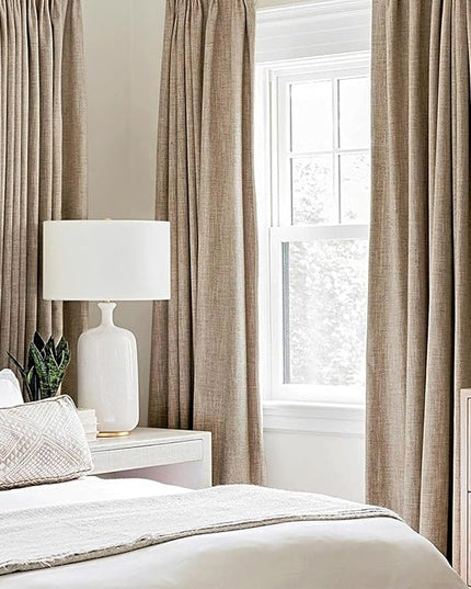 MIULEE 100% Blackout Linen Textured Curtains for Bedroom Solid Thermal Insulated Copper Brown Grommet Room Darkening Curtains & Drapes Luxury Decor for Living Room Nursery 52 x 84 Inch (2 Panels)