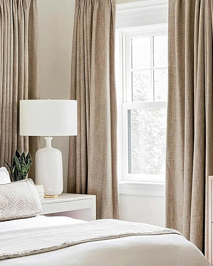 MIULEE 100% Blackout Linen Textured Curtains for Bedroom Solid Thermal Insulated Copper Brown Grommet Room Darkening Curtains & Drapes Luxury Decor for Living Room Nursery 52 x 45 Inch (2 Panels)