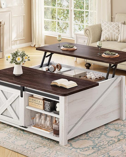 SEDETA 31.5" Lift Top Coffee Table with Storage, Square Coffee Tables for Living Room, Farmhouse Coffee Table with Large Hidden Storage Compartment and Adjustable Shelves, Vintage White