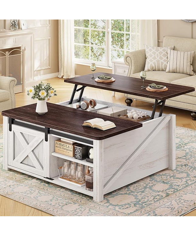 SEDETA 31.5" Lift Top Coffee Table with Storage, Square Coffee Tables for Living Room, Farmhouse Coffee Table with Large Hidden Storage Compartment and Adjustable Shelves, Vintage White