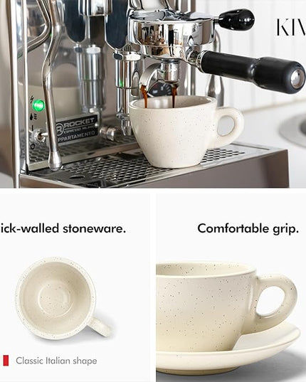 KIVY Cappuccino cups set [4x 8oz] - Thick-walled stoneware cappuccino cup set for latte art - Cappuccino coffee cups - Tazas de cafe - Latte cups - Ceramic latte art cup and saucer set of 4