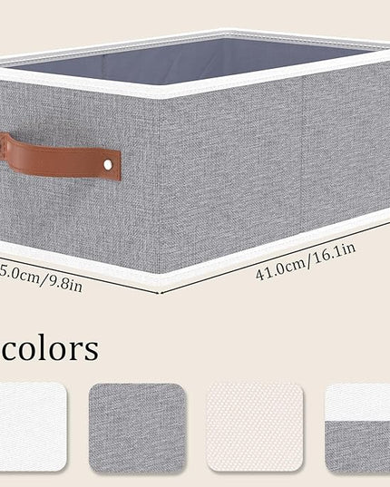 OUTBROS Cube Storage Unit Boxes, Foldable Bins for Bedrooms, Living Rooms, Shelves, Baskets With Handles, Fabric Wardrobe Organiser, Grey, 16.1 x 6.5 x 9.8 inch, 3-Pack