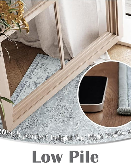 jinchan Fiora Hallway Runner Rug 3x10 Washable Runner - Vintage Floral Non Slip Low-Pile Soft Thin Faux Wool Kitchen Rug Distressed Carpet for Farmhouse Bedroom Laundry Room(3x10ft, Grey)