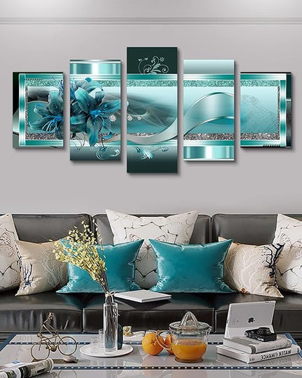 LUDUHU Extra Large Orchid Flowers Canvas Print - Abstract Turquoise Floral Wall Art Painting Decor for Home Decoration Artwork Picture Bedroom Green Floral (A,Oversize 80x40inch)