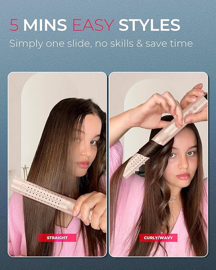 TYMO Airflow 2.0 Curling Iron Flat Iron - Hair Straightener and Curler 2 in 1, 1.25 Inch Curling Wand for Long Short Hair, Dual Voltage for Travel, 54 Million Ionic, Anti-Tangle, 5 Temps, Gold Blush