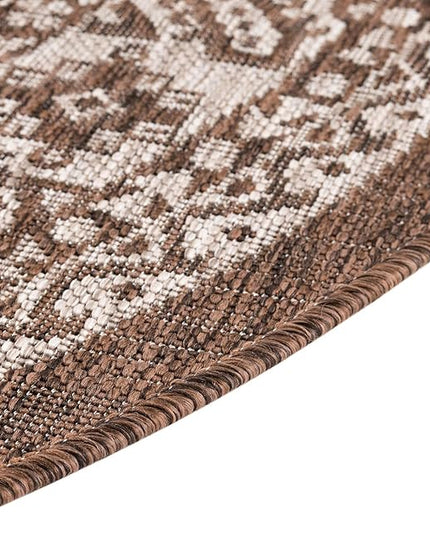 Rugs.com Outdoor Aztec Collection Rug – 3 Ft Round Brown Flatweave Rug Perfect for Kitchens, Dining Rooms