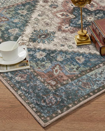 Ciicool Vintage Washable Area Rug 8'x10' Large Oriental Print Rugs，Ultra Soft Carpet for Bedroom, Living Room, Under Table, Office,