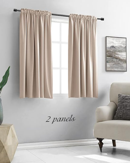 DONREN Warm Taupe Draperies Curtains for Kids Room,Small Window Treatment Thermal Insulated Room Darkening Rod Pocket Top Curtain Panels for Kitchen(Set of 2,42 by 45 Inches Long)