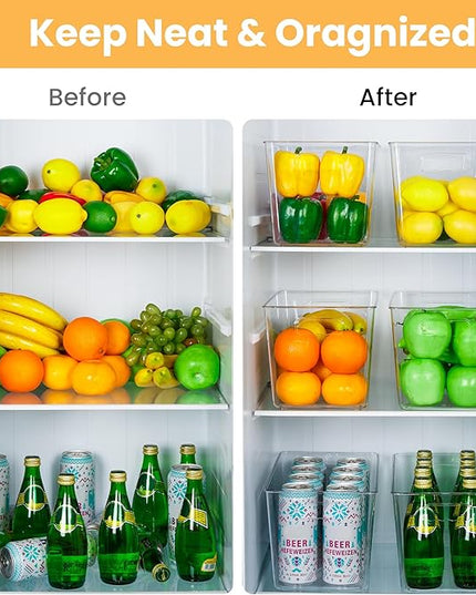 YIHONG Clear Plastic Storage Bins, 8 Pack Pantry Organizer Bins with Handle for Kitchen, Freezer,Cabinet,Closet Organization and Storage(XL)