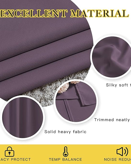 NICETOWN Plum Living Room Curtains 90 inches Long, Grommet Home Fashion Energy Saving Room Darkening Sound Dampening Window Treatments for Bedroom, 2 Panels, W52 x L90