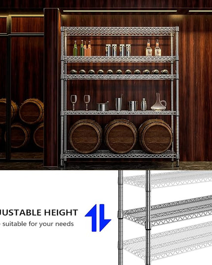 2200 Lbs 5 Tier Storage Rack Metal Wire Shelving Unit, Storage Standing Shelf Organizer for Laundry Bathroom Kitchen Pantry Closet Garage, Chrome 17.7" D x 59.1" W x 70.4" H