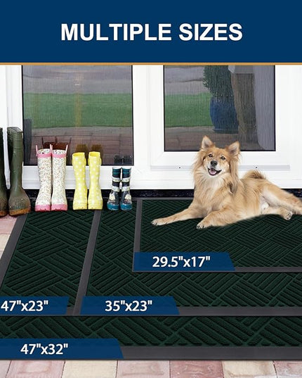 Smiry Front Door Mat Outside Entrance, Heavy Duty Outdoor Indoor Mat, Natural Rubber Doormat, Non Slip, Trap Dirt and Moisture, Easy Clean, Low Profile Patio Porch Entryway Mat, 29.5x17, Dark Green