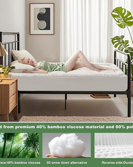 BEDLORE Twin XL Mattress Topper Viscose Derived from Bamboo, Thick Pillow Top Mattress Pad with Deep Pockets for 6-15 inches Mattress, Soft Mattress Topper College Dorm Size for Back Pain Relief