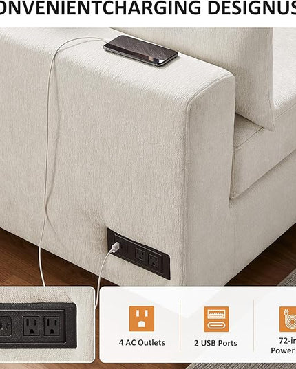 VANOMi Large Modular Sectional Sofa, Oversized Couch with Charging Station, Cloud Couch Deep Seat Sofa with Thick Cushion, Convertible Sectional Couches for Living Room Office Apartment