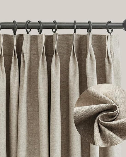 LETAU Pinch Pleats Brown Linen Texture Curtains 84 inches Long, 100% Blackout Privacy Window Linen Texture Curtains Panels Drapery, 84" W x 84" L, 2 Panels