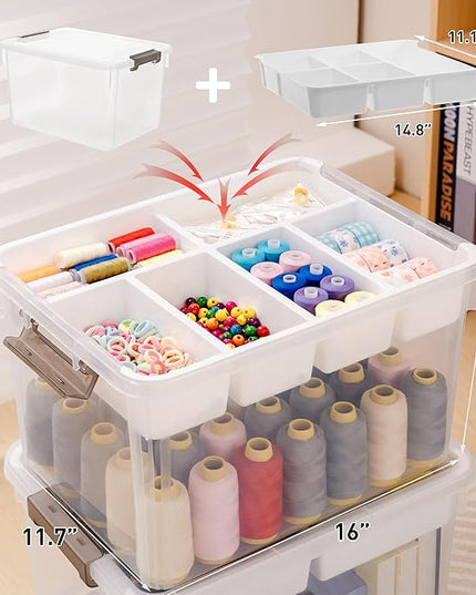 Citylife 32 QT Plastic Storage Bins with Removable Tray Large Stackable Storage Containers for Organizing Craft Storage and Storage Craft, Clothes, Files, Office Supplies, 2 Packs