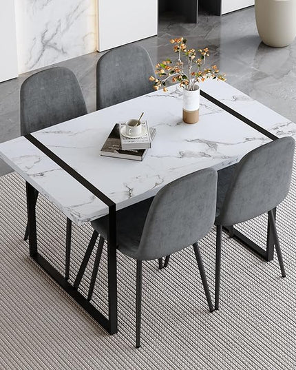 Modern 55'' Grey Wood Dining Table Set - Kitchen Table and Chairs Set of 4, Ideal for Dining Room