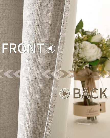 MIULEE Linen Textured Curtains for Bedroom Solid 100% Blackout Thermal Insulated Natural Grommet Room Darkening Curtains & Drapes Luxury Decor for Living Room Nursery 52 x 63 Inch (2 Panels)
