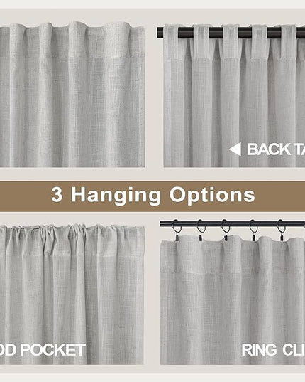 Long Grey Curtains 108 Inches for Living Room Set of 2 Panels Rod Pocket Back Tab Drapes Light Filtering Thick Sheer Linen Semi Privacy Dove Gray Curtains for Mens Office Bedroom Patio Door 9 FT Tall