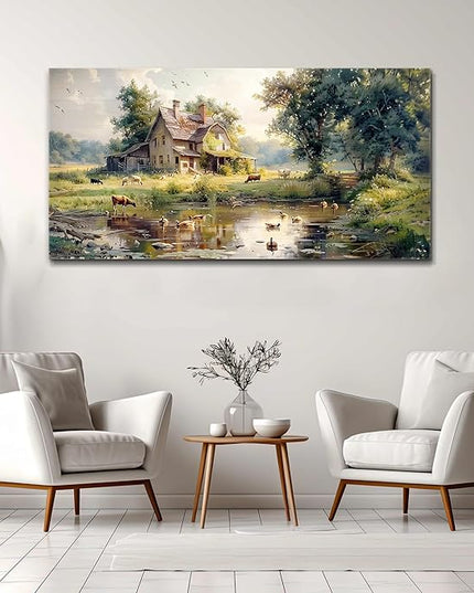 FUHAIHUA Canvas Wall Decor For Living Room Large Farmhouse Wall Art For Bedroom Office Decorations Farm Scenery Pictures Countryside Wall Paintings Modern Artwork Ready To Hang Home Decor 30x60 In