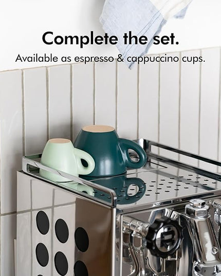 KIVY Espresso Cups Set of 4 [Set 4x 3oz]- Espresso Set Thick Walled Stoneware Espresso Cup Set - Italian Style Espresso Cups and Saucers - Coffee Mugs - Pastell Green, Blue