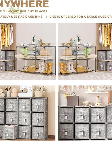 Cube Storage Organizer Shelf with 6 Printed Bins + Labels, Cubby Storage Organizer with Bins, Large Capacity Shelves for Storage,Closet, Living Room, Dorm, Yarn