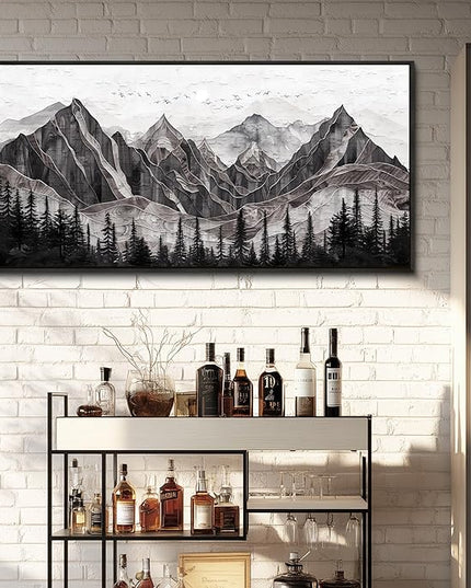 XIGUANGART Abstract Mountain Wall Art for Living Room Black and White Canvas Art Print Painting Watercolour Trees Nature Large Wall Decor Modern Rustic Landscape Picture for Bedroom Office Decorations