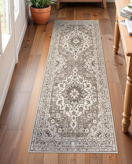 Washable Oriental Hallway Runner Rug - 2x6 Rugs for Living Room Soft Carpet for Bedroom Kitchen Waterproof Floral Distressed Indoor Stain Resistant Non-Shedding Floor Carpets (Beige, 2X6)
