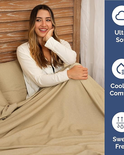Twin Size 3 Piece Sheet Set - Comfy Breathable & Cooling Bed Sheets Set - Hotel Luxury Bedding for Women, Men, Kids, Teens, Boys & Girls - Deep Pockets, Soft & Wrinkle Free - Tan (Heathered Sheets)