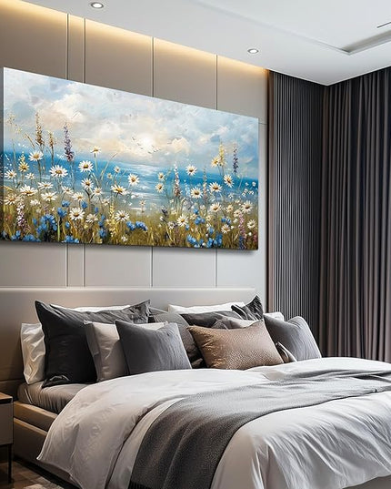 Large Wall Decor for Living Room Canvas Wall Art for Office Modern Wall Decorations for Bedroom White Flower Landscape Paintings Farmhouse Pictures Artwork Room Home Decor 48x24