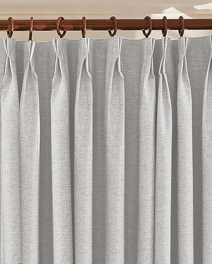 Textured Linen Pencil Pleats 100% Blackout Curtains for Bedroom/Living Room Blackout Curtains 63 Inches Long, Energy Saving Window Treatment Curtains,120Wx63Lx2,White Beige