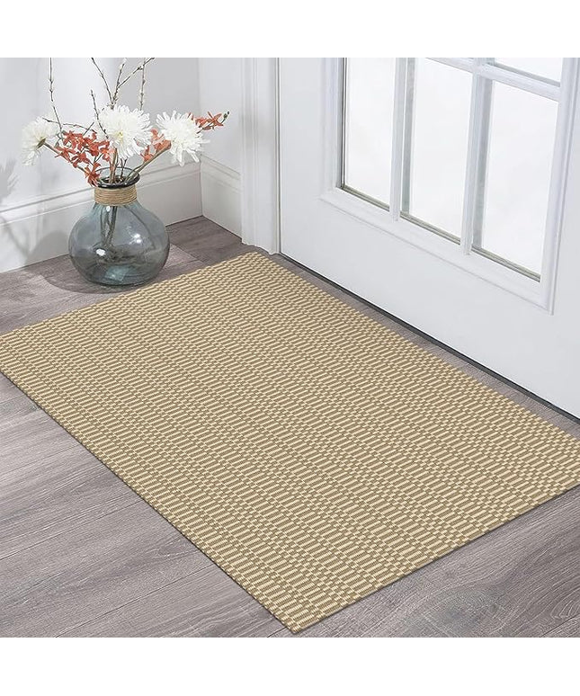 KOZYFLY Washable Area Rug 2x3 Ft Small Entryway Rug Indoor Door Mat Throw Rugs with Rubber Backing, Braided Cotton Floor Carpet for Front Entrance Bathroom Kitchen Foyer, Sand/Ivory