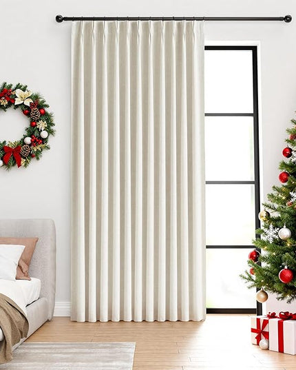 IVAPUPU Natural Pinch Pleated Full Blackout Curtains Linen Blend Room Darkening Window Curtains 84 inch 1 Panel for Living Room Bedroom Thermal Insulated Curtain Drapes with 12 Pcs Hooks 70''Wx84''L