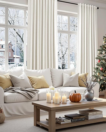 Guken Blackout Curtains 80 Inch Length 2 Panels Set for Living Room Bedroom Back Tab Thermal Insulated 100% Black Out Linen Drapes Room Darkening Window Curtains 80 Inches Long,Beige White