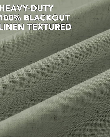 H.VERSAILTEX Linen Curtains 100% Blackout Curtains for Bedroom 96 inch Long Full Light Blocking Nature Linen Blended Window Curtains for Living Room Nickel Grommet (2 Panels, Heathered Dried Sage)