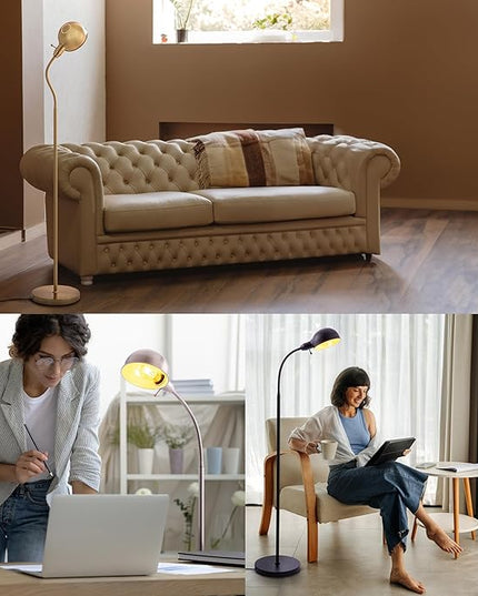 O'Bright Nova - Adjustable Floor Lamp with Flexible Gooseneck and Rotatable Shade, E26 Socket, 10-Inch Base - Ideal for Reading, Bedside, Living Room, Brushed Nickel