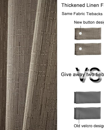 Jacquard Linen Curtains 63 inch Length 2 Panels Thick Faux Linen Blended Window Drapes Burlap Textured Curtains with Grommet for Living Room Bedroom Farmhouse (42x63 Dark Coffee) Natural