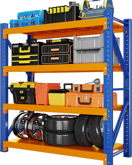 4000LBS Garage Shelving 48" W Garage Shelving Heavy Duty 4-Tier Metal Storage Shelves Adjustable Shelf Unit Storage Rack for Basement Supermarket Warehouse 48" W x 20" D x 78" H Blue-Orange